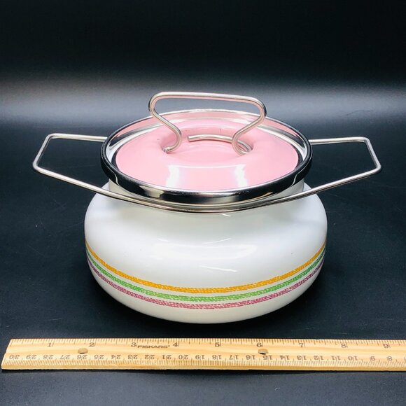 80s Siltal ITALY Pastelcore Enamelware Fondue Pot with Lid -Design Carla Agnelli - Picture 8 of 10